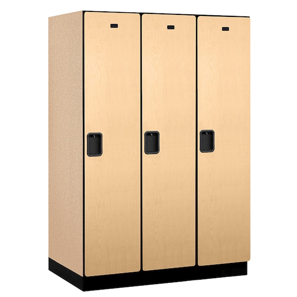 1 Tier Designer Locker, 54"Wx76"Hx24"D, 3 Door, Maple